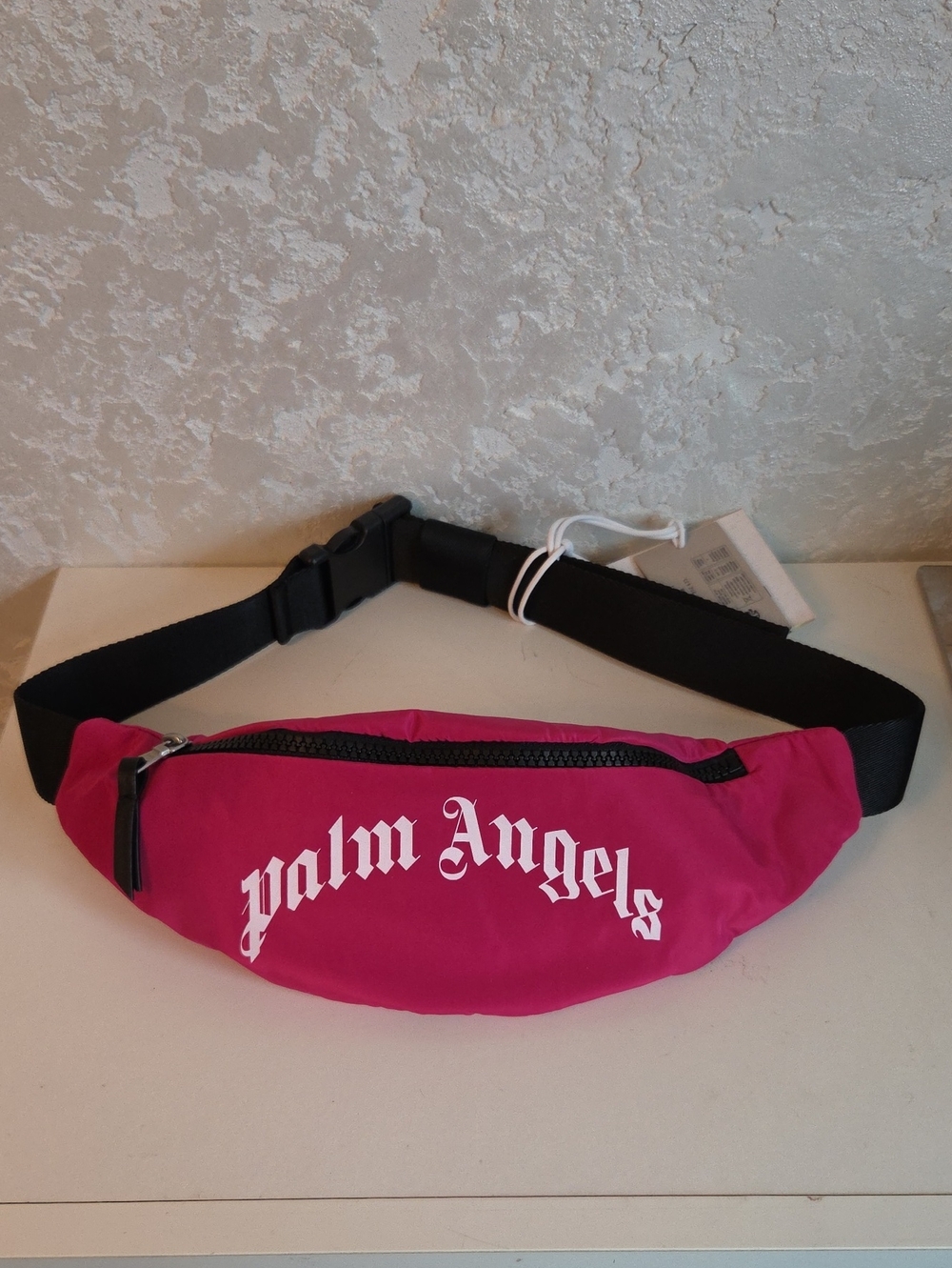 Palm Angels Hot Pink Crossbody Logo Bag with Black Strap